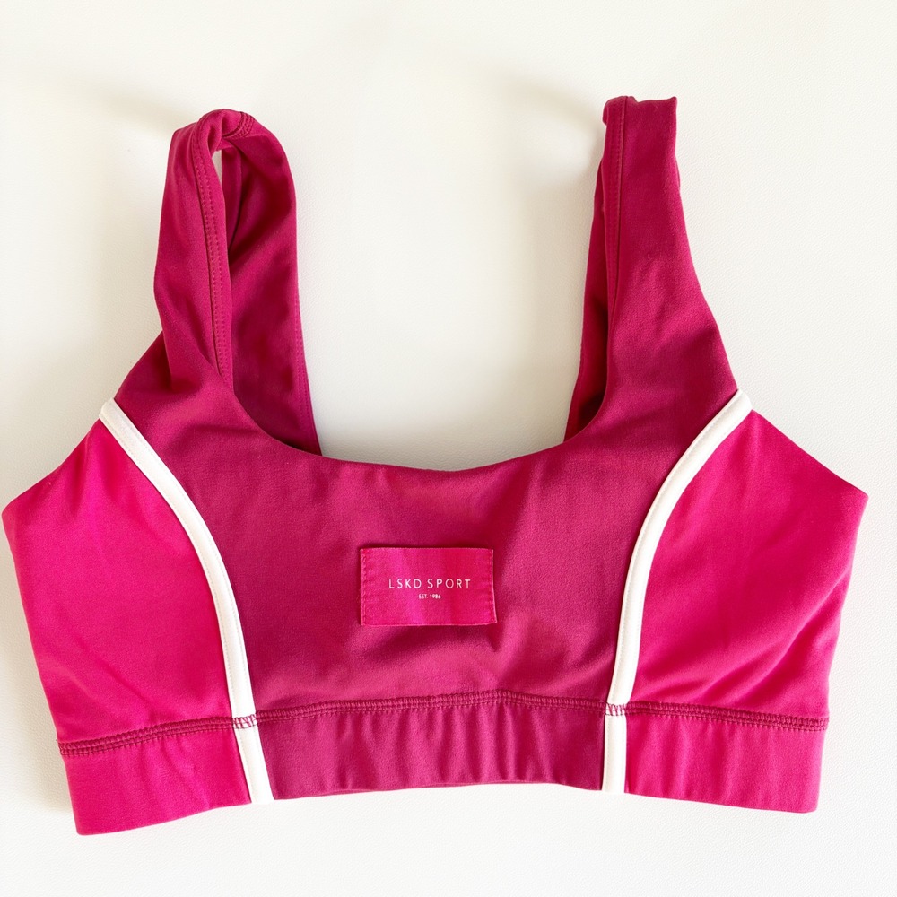 LSKD Womens Pink Colorblock Square Neck Athletic Workout Sports Bra Size M